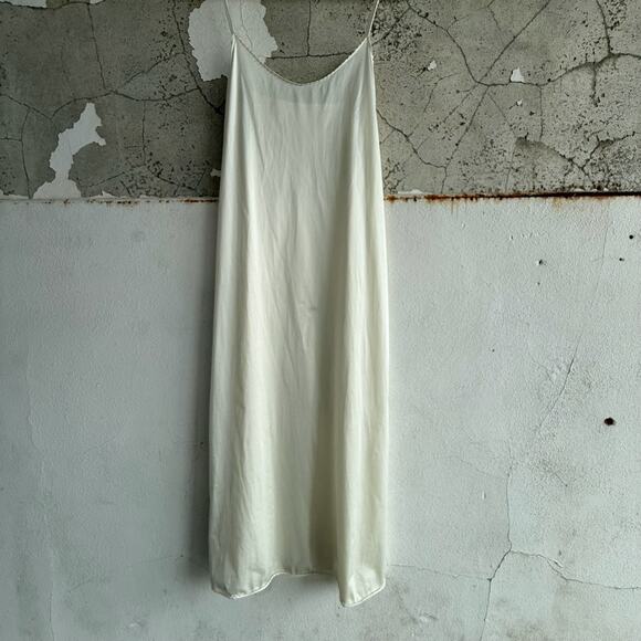 Vintage Dresses & Skirts - Cream Silky Slip Dress Minimalist Satin Look Nightgown Lingerie Style